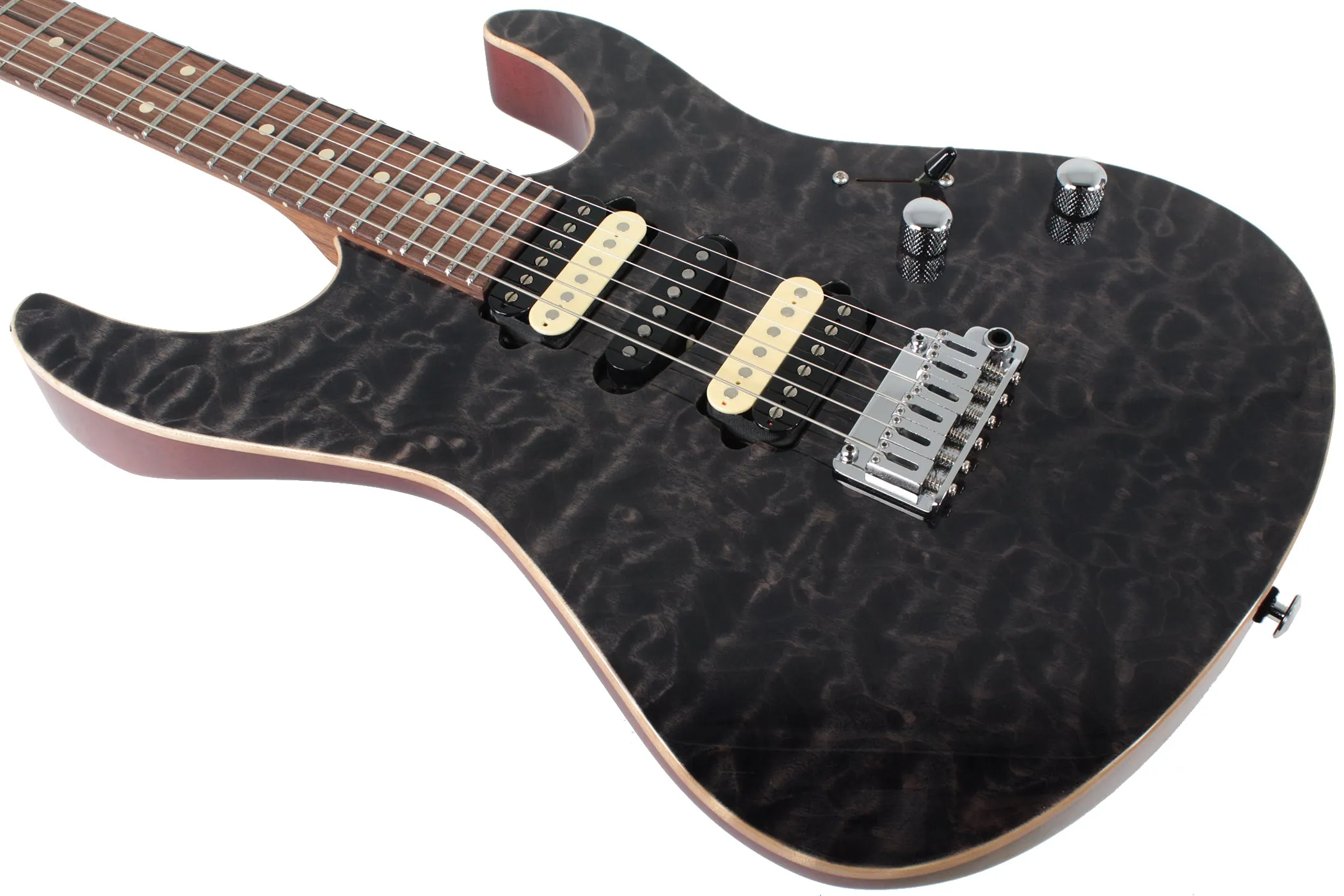 Suhr Modern Select Guitar, Quilted Maple, Trans Charcoal