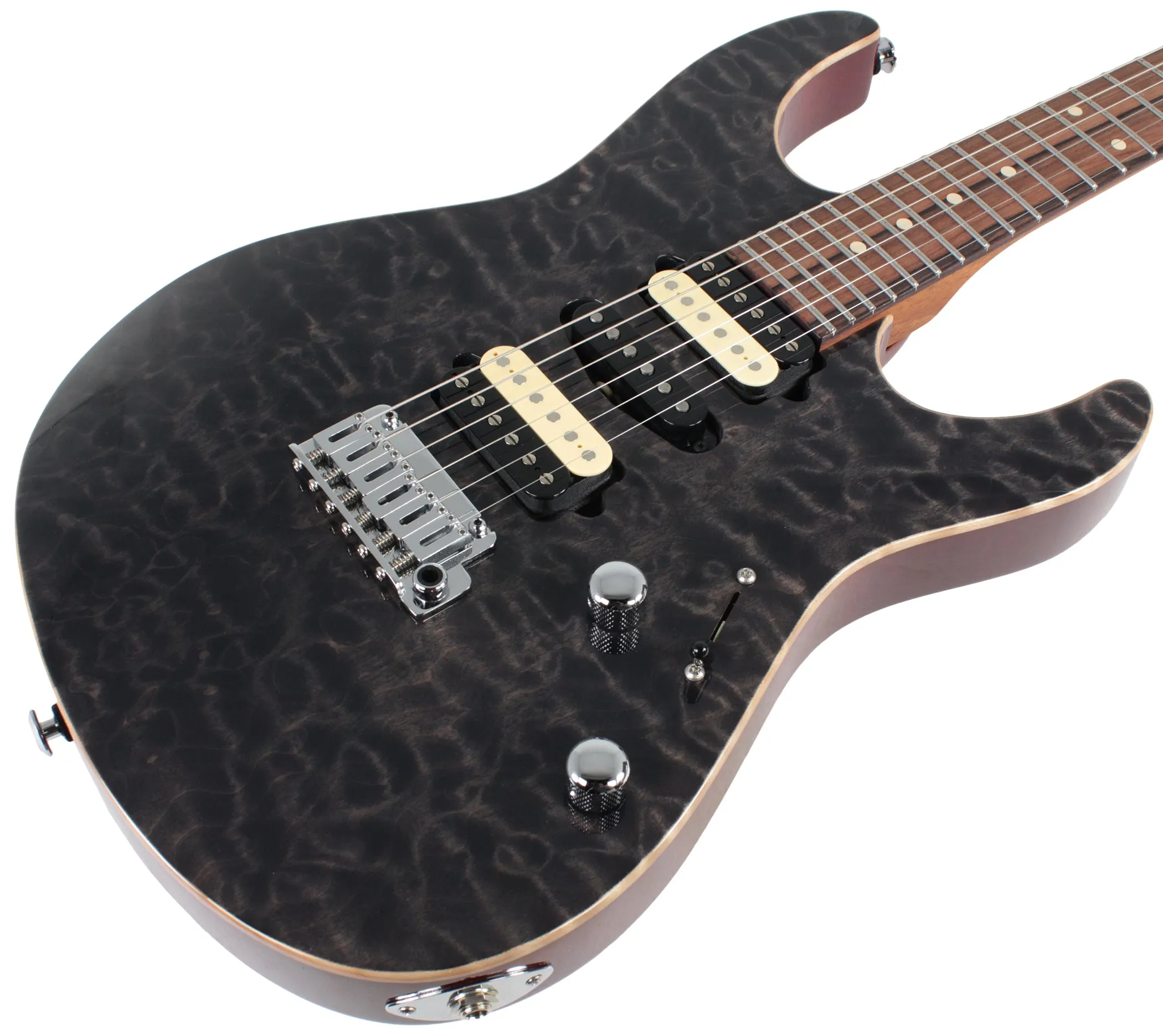 Suhr Modern Select Guitar, Quilted Maple, Trans Charcoal