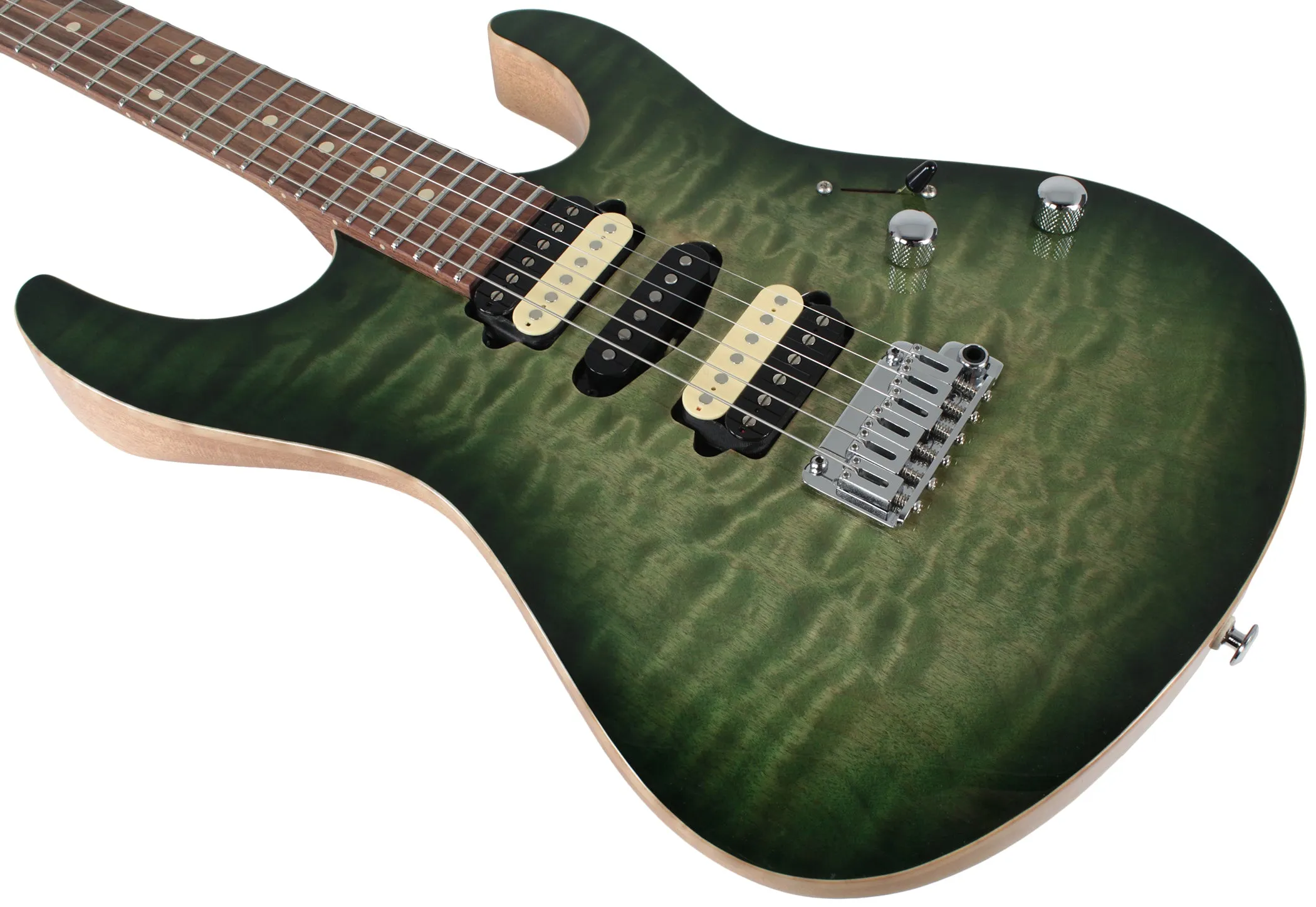 Suhr Modern Select Guitar, Quilted Maple, Trans Green Burst