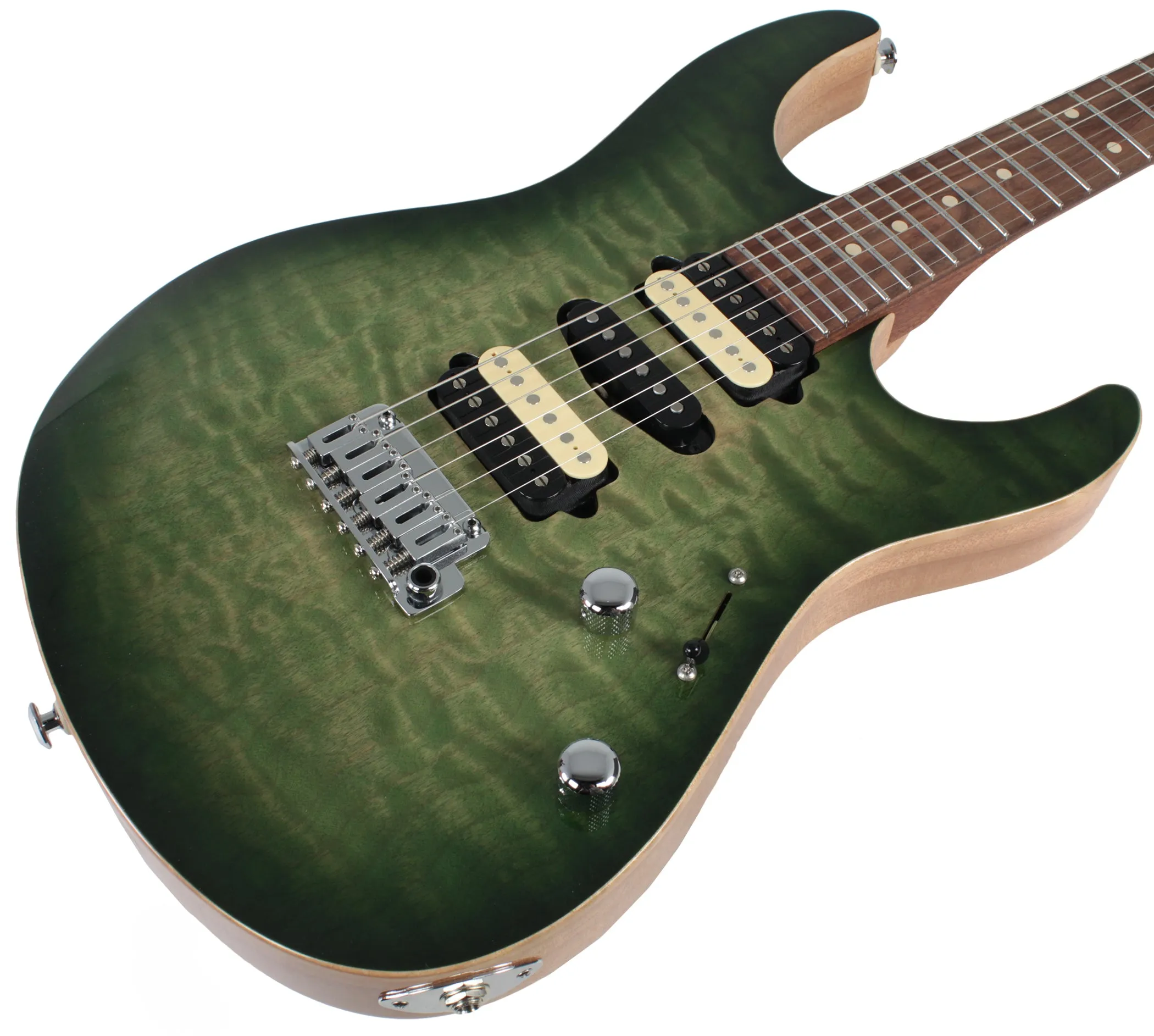 Suhr Modern Select Guitar, Quilted Maple, Trans Green Burst