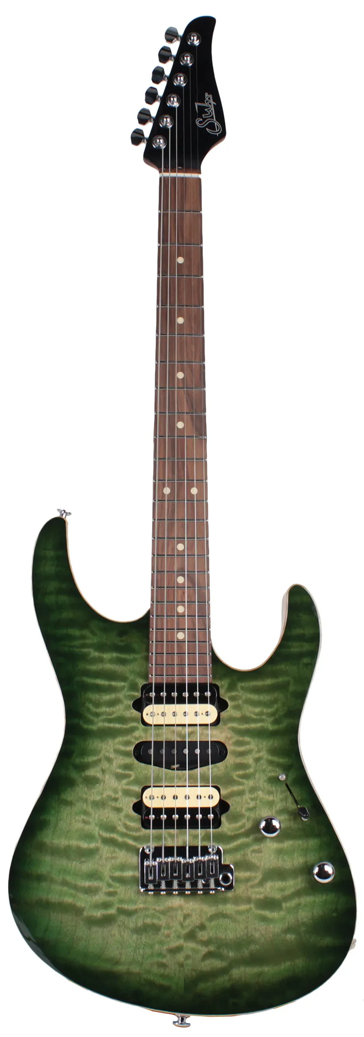 Suhr Modern Select Guitar, Quilted Maple, Trans Green Burst