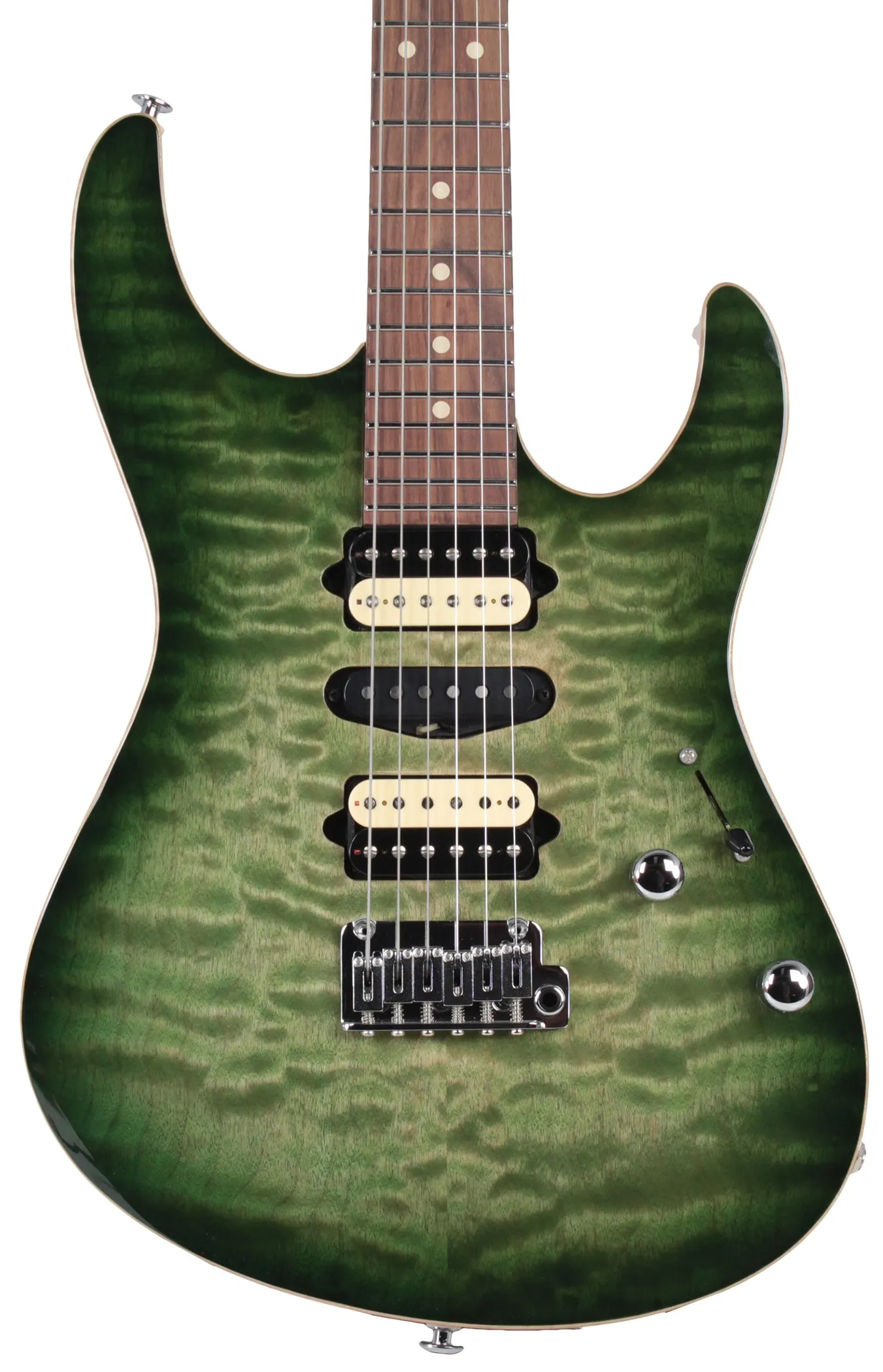 Suhr Modern Select Guitar, Quilted Maple, Trans Green Burst