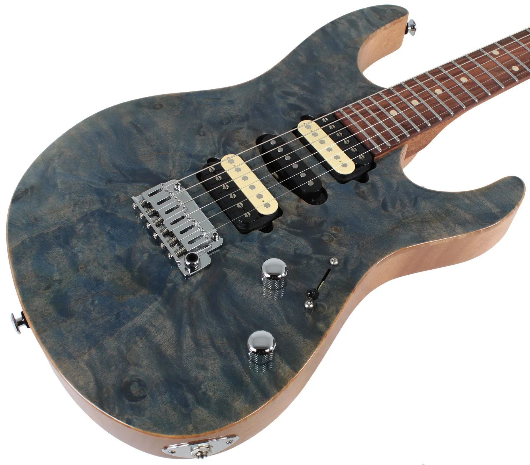 Suhr Modern Select Guitar, Trans Blue Denim Slate, Burl