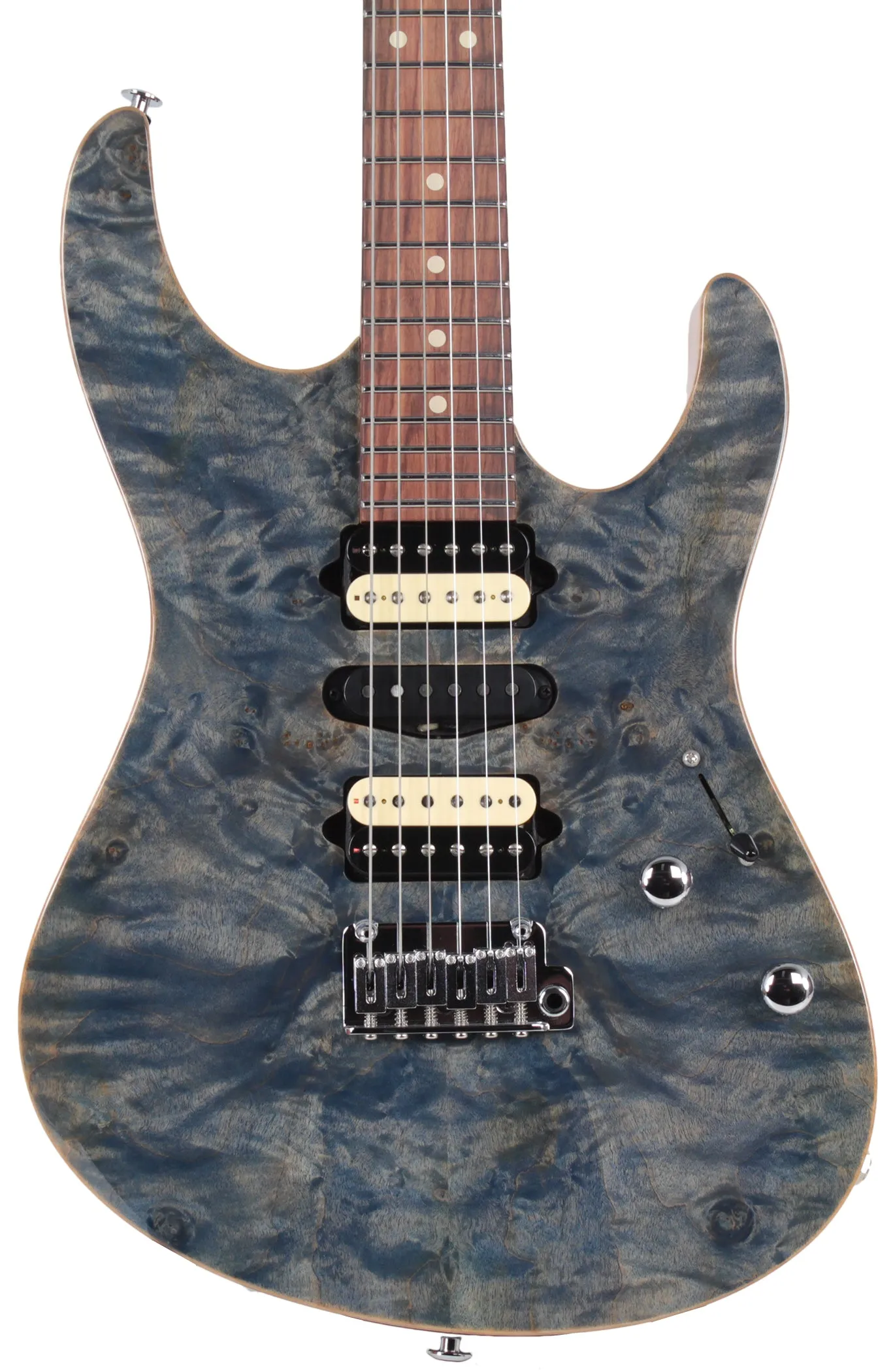 Suhr Modern Select Guitar, Trans Blue Denim Slate, Burl