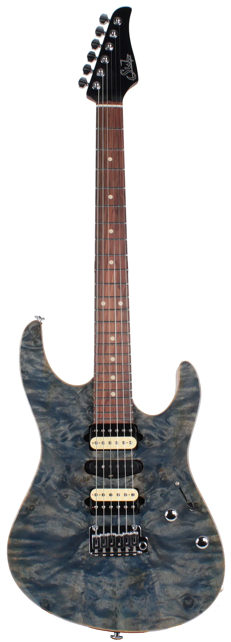 Suhr Modern Select Guitar, Trans Blue Denim Slate, Burl