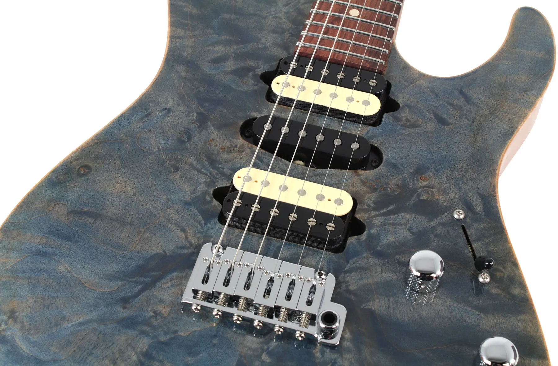 Suhr Modern Select Guitar, Trans Blue Denim Slate, Burl