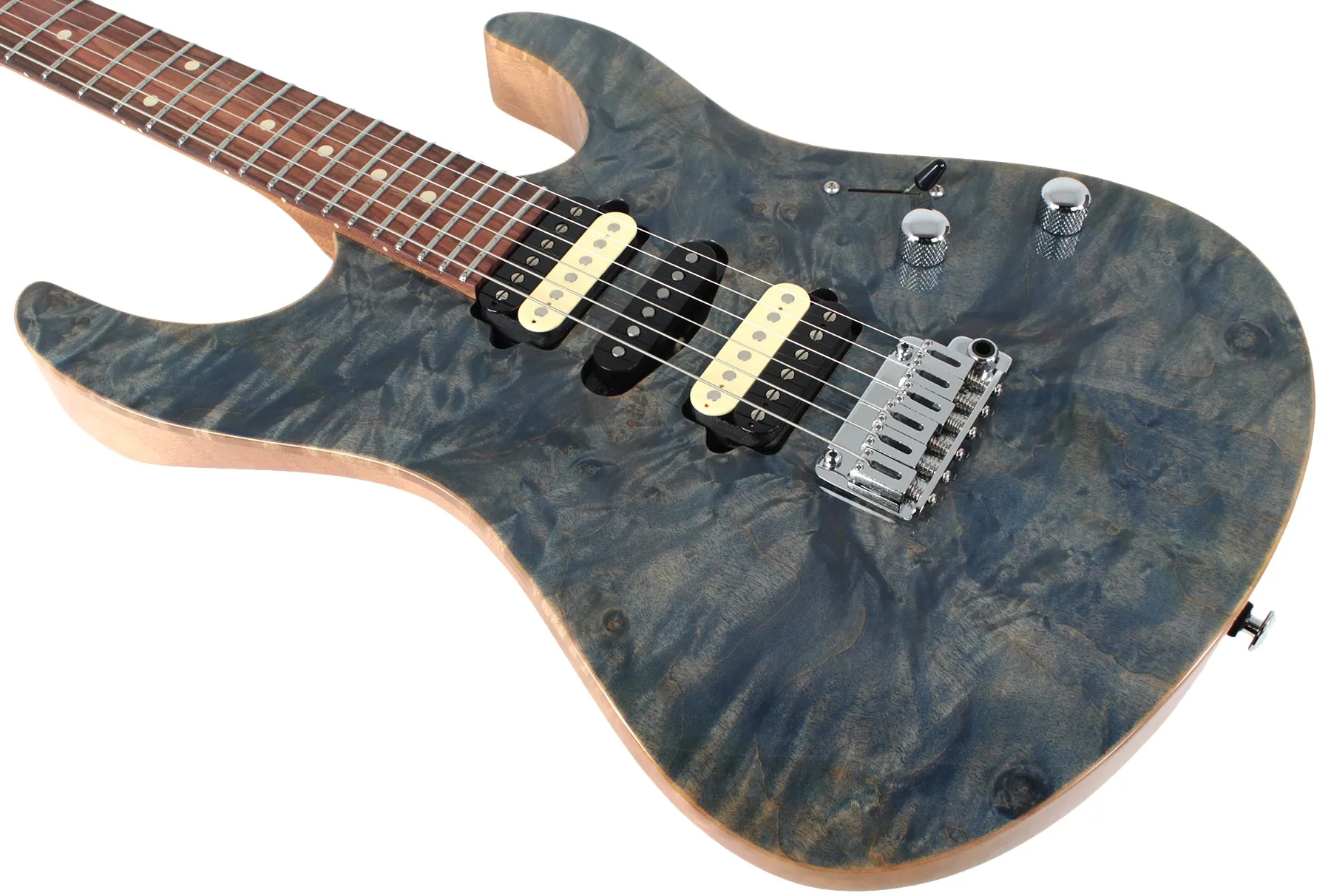 Suhr Modern Select Guitar, Trans Blue Denim Slate, Burl