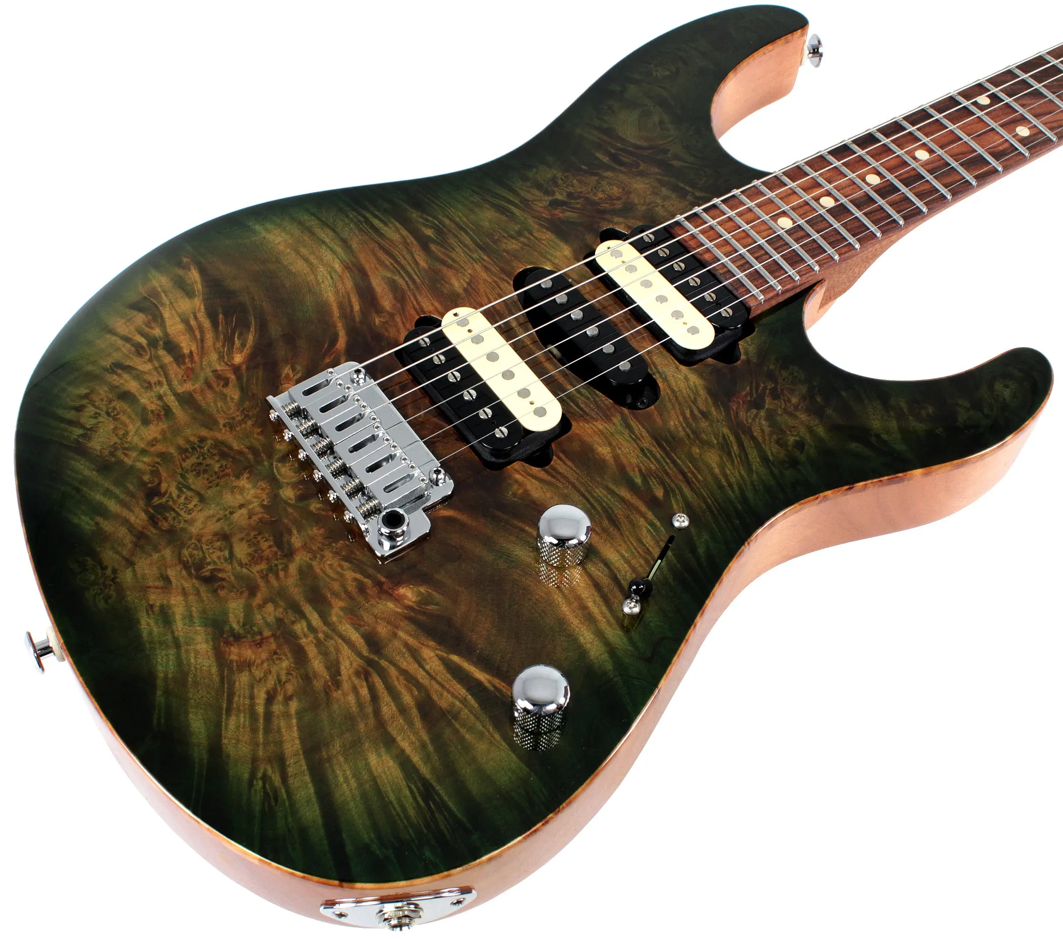 Suhr Modern Select Mahogany Guitar, Trans Green, Burl