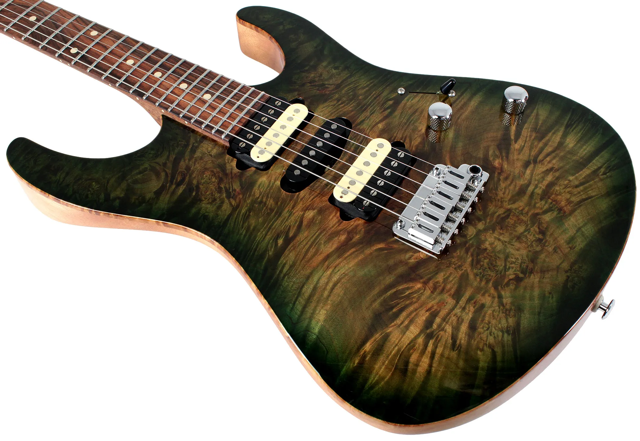 Suhr Modern Select Mahogany Guitar, Trans Green, Burl