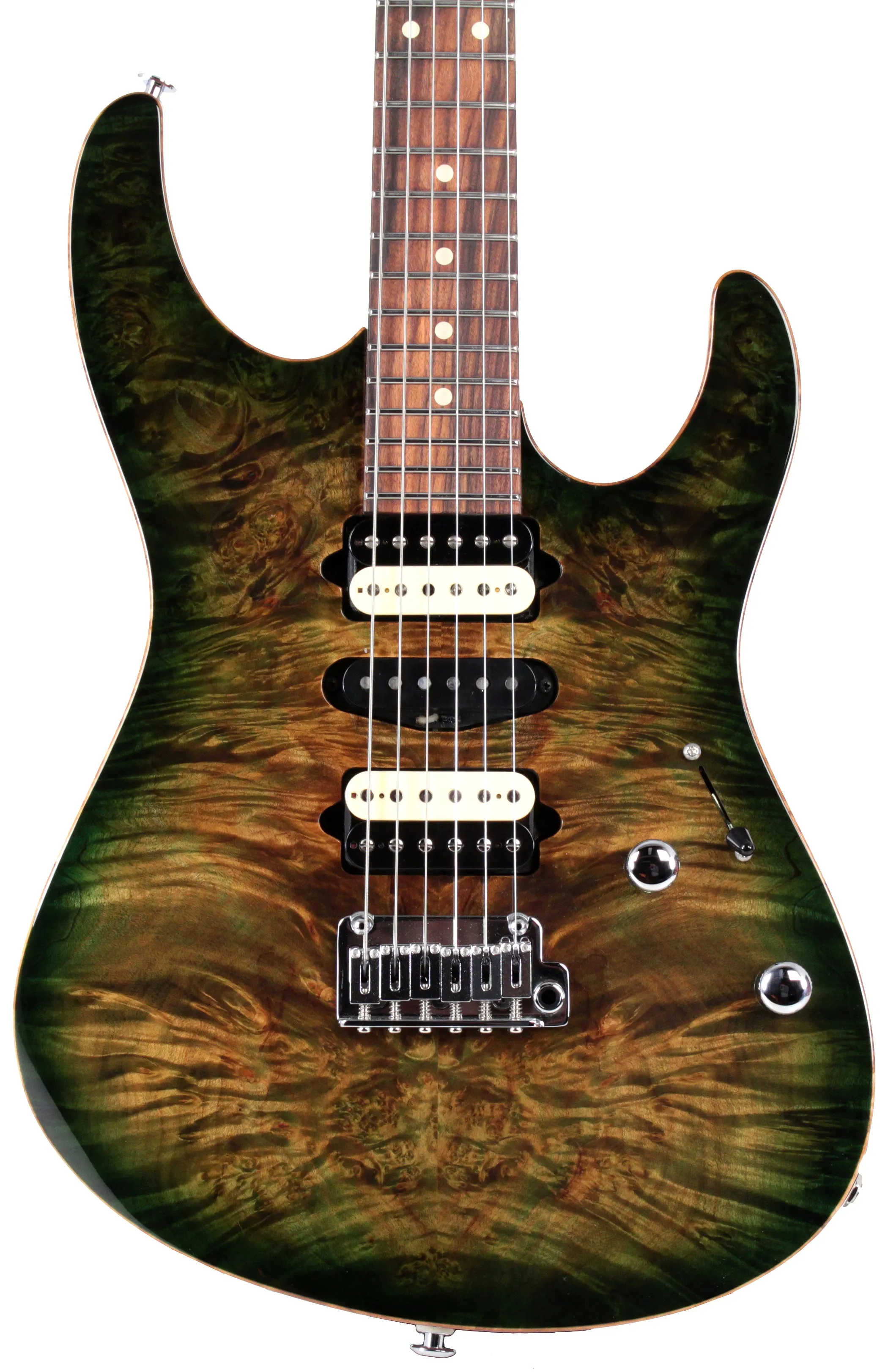 Suhr Modern Select Mahogany Guitar, Trans Green, Burl