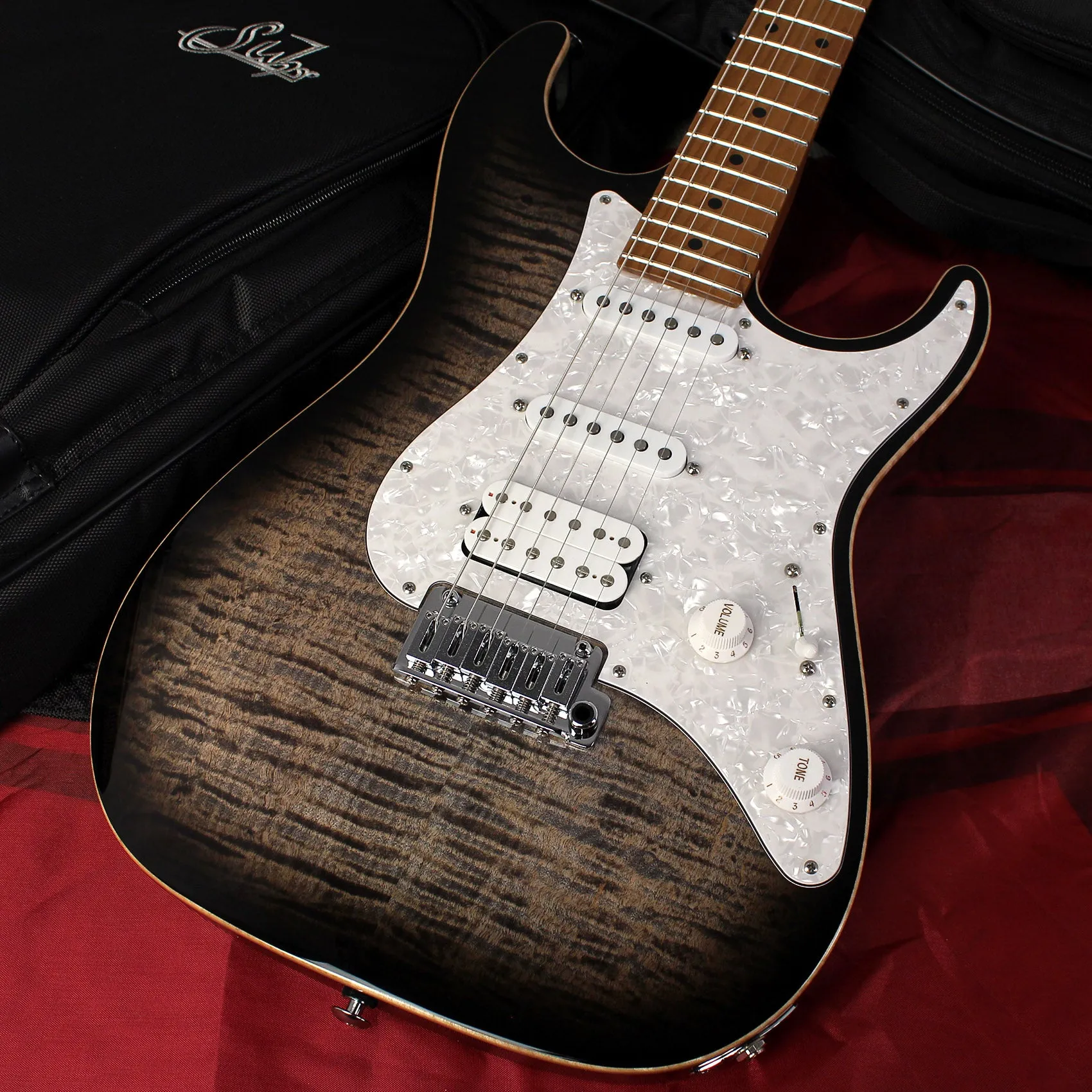 Suhr Standard Plus Guitar, Trans Charcoal Burst, Roasted Maple