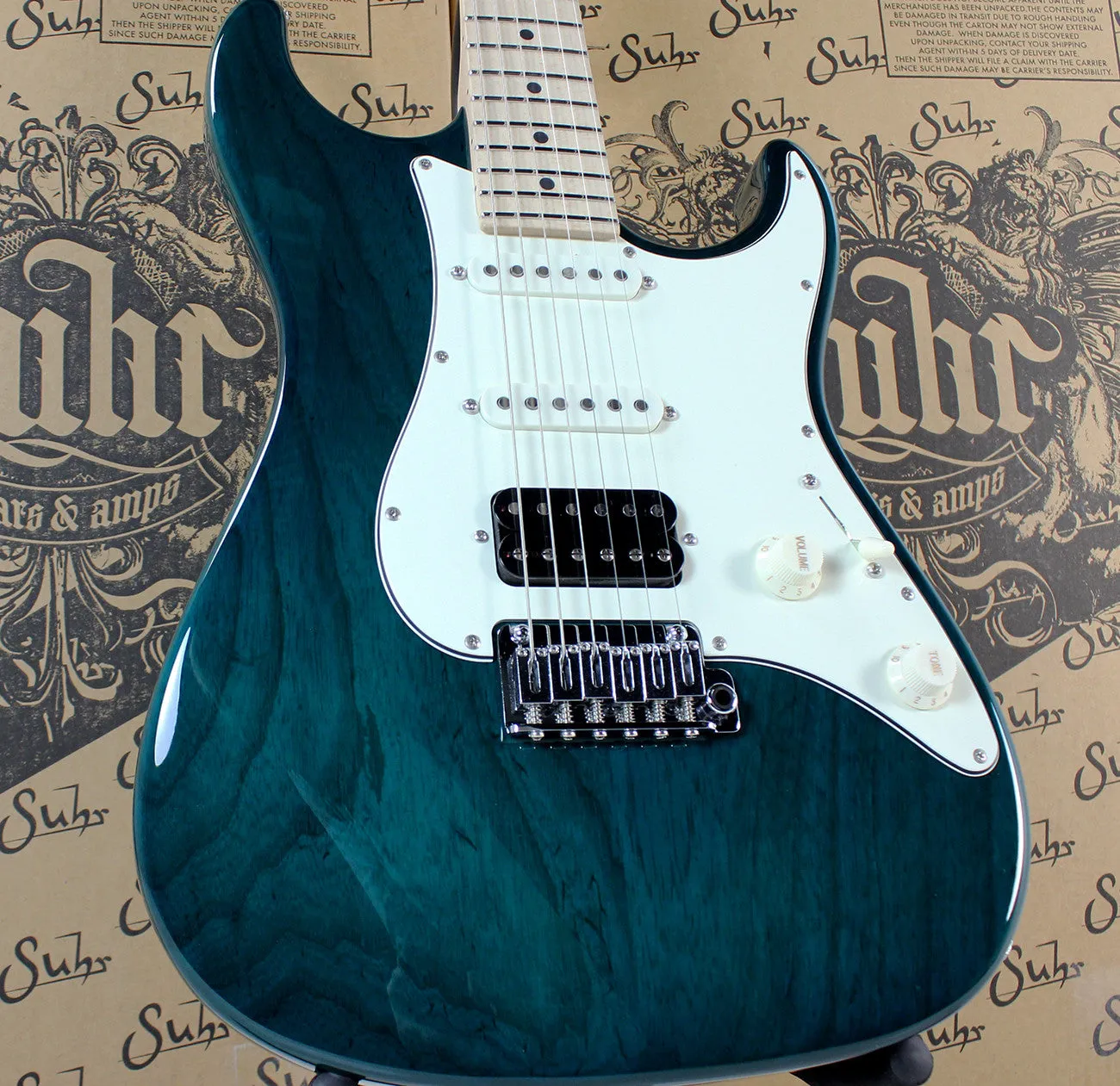 Suhr Throwback Standard Pro Guitar, Trans Teal, Maple