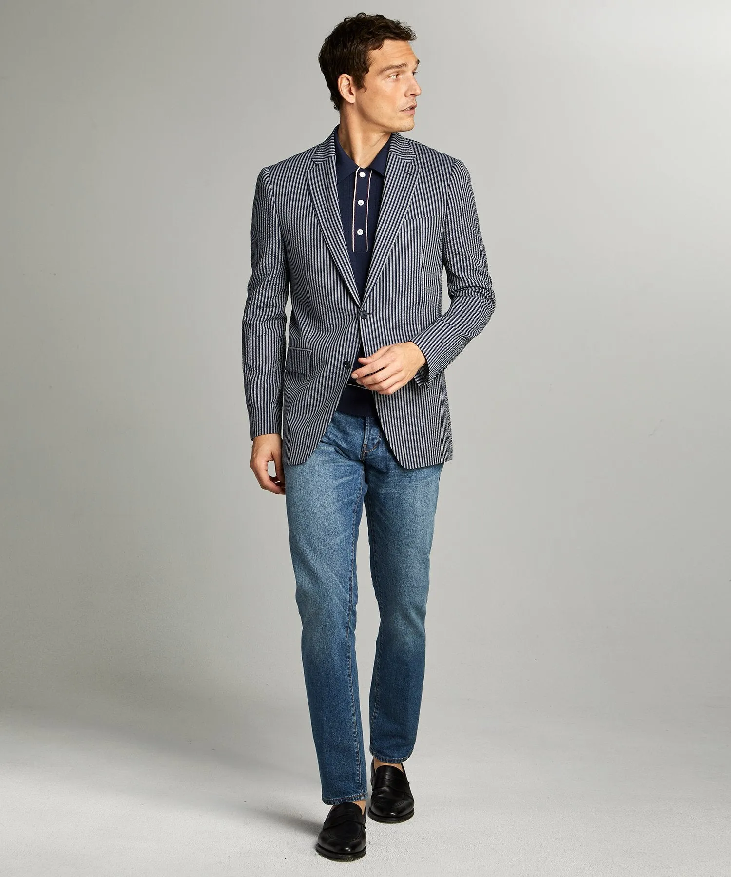 Sutton Seersucker Sportcoat in Navy Grey Stripe