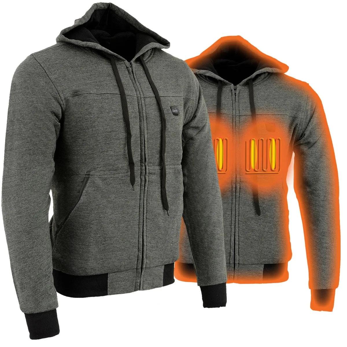 The Bikers Zone BZ2813 Men's Grey Ultimate Grey Heated Hoodie with 12V