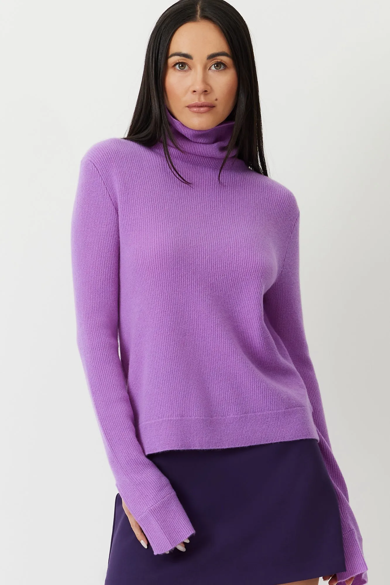 The Leslie - Violet Cashmere Turtle Neck Sweater