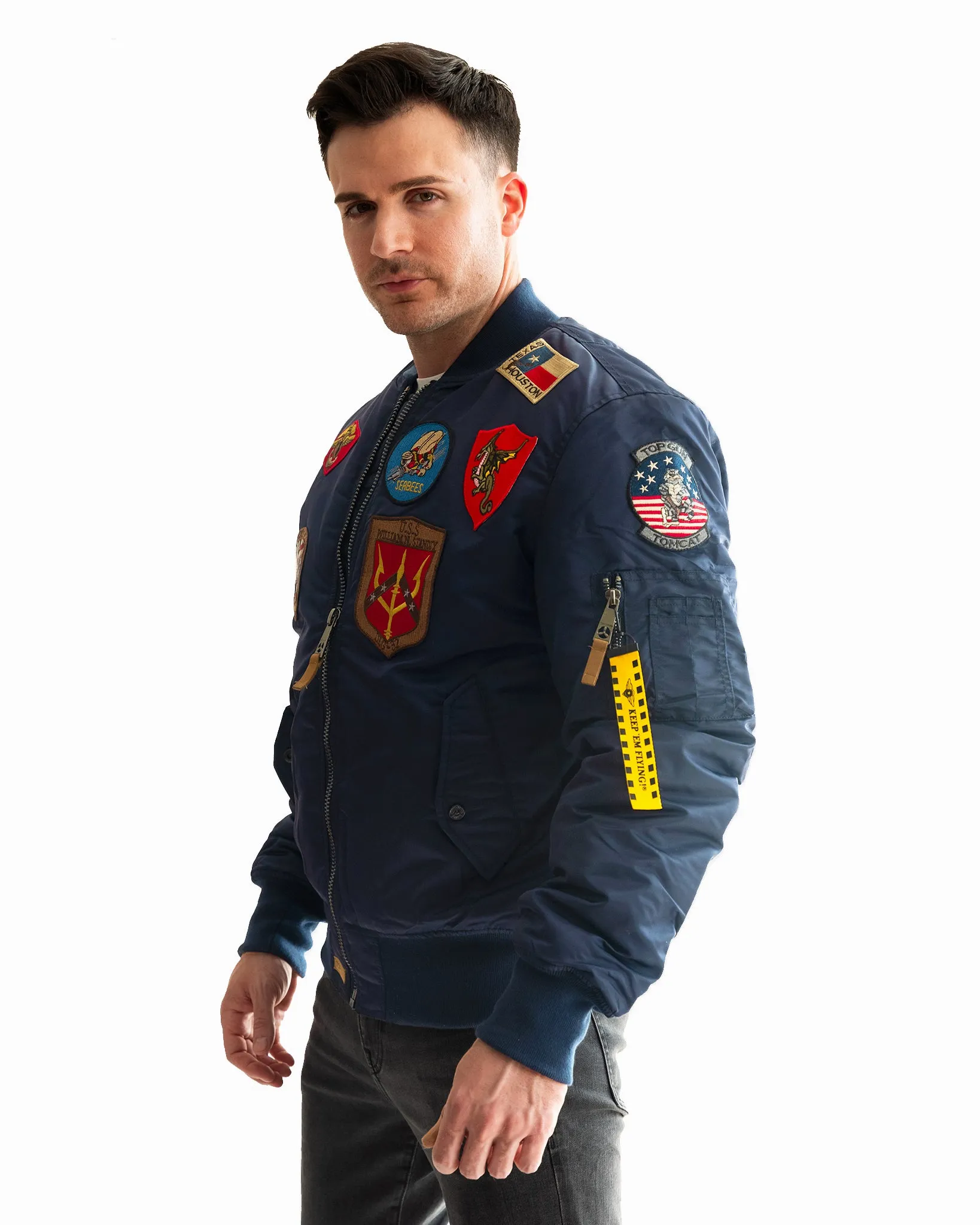 TOP GUN® MA-1 NYLON BOMBER JACKET WITH PATCHES