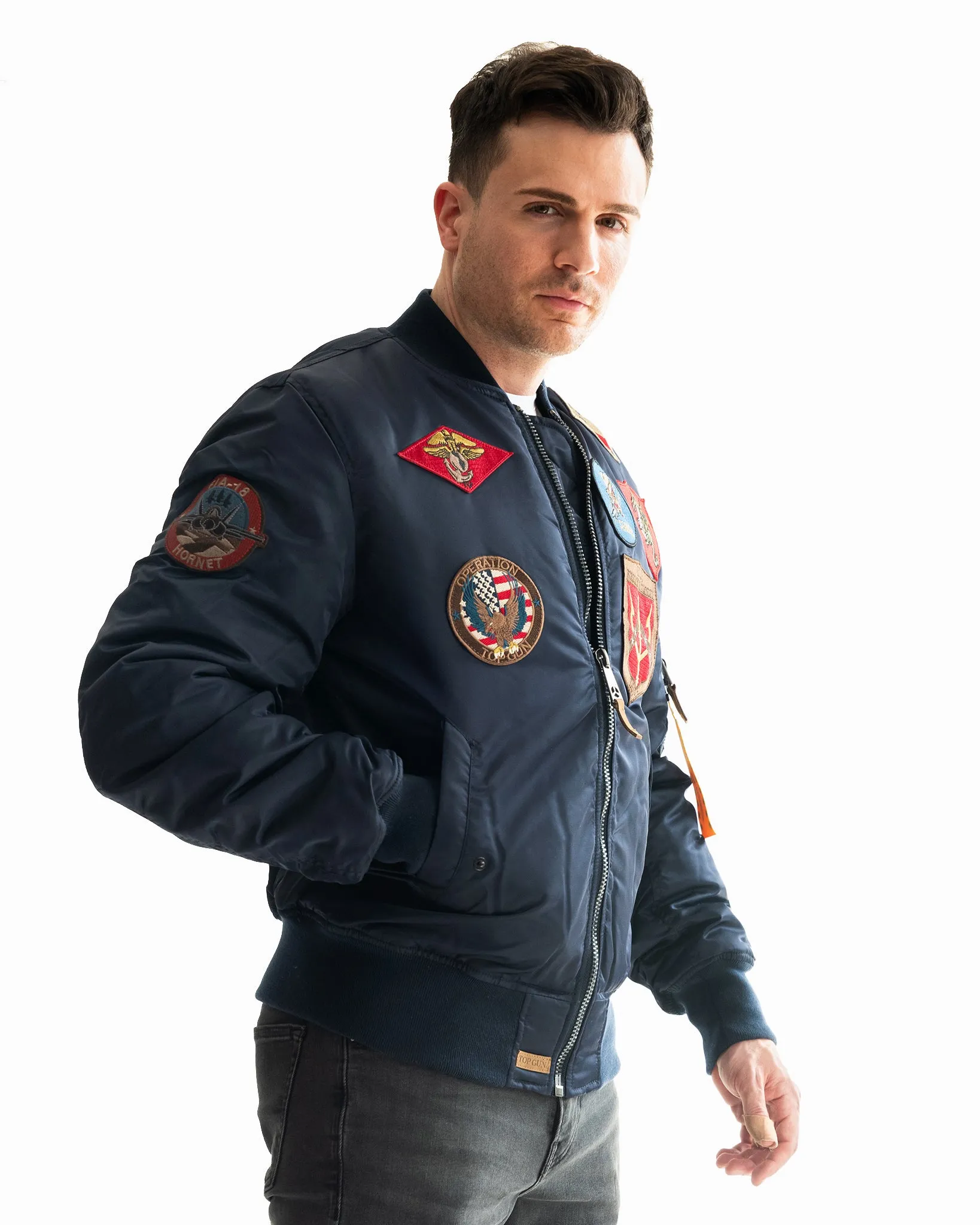 TOP GUN® MA-1 NYLON BOMBER JACKET WITH PATCHES