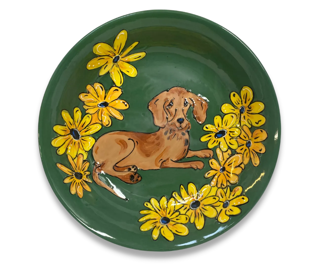 Whimsical Dachshund Hand-Painted Ceramic Serving Bowl by Debby Carman