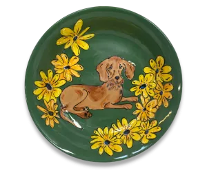 Whimsical Dachshund Hand-Painted Ceramic Serving Bowl by Debby Carman