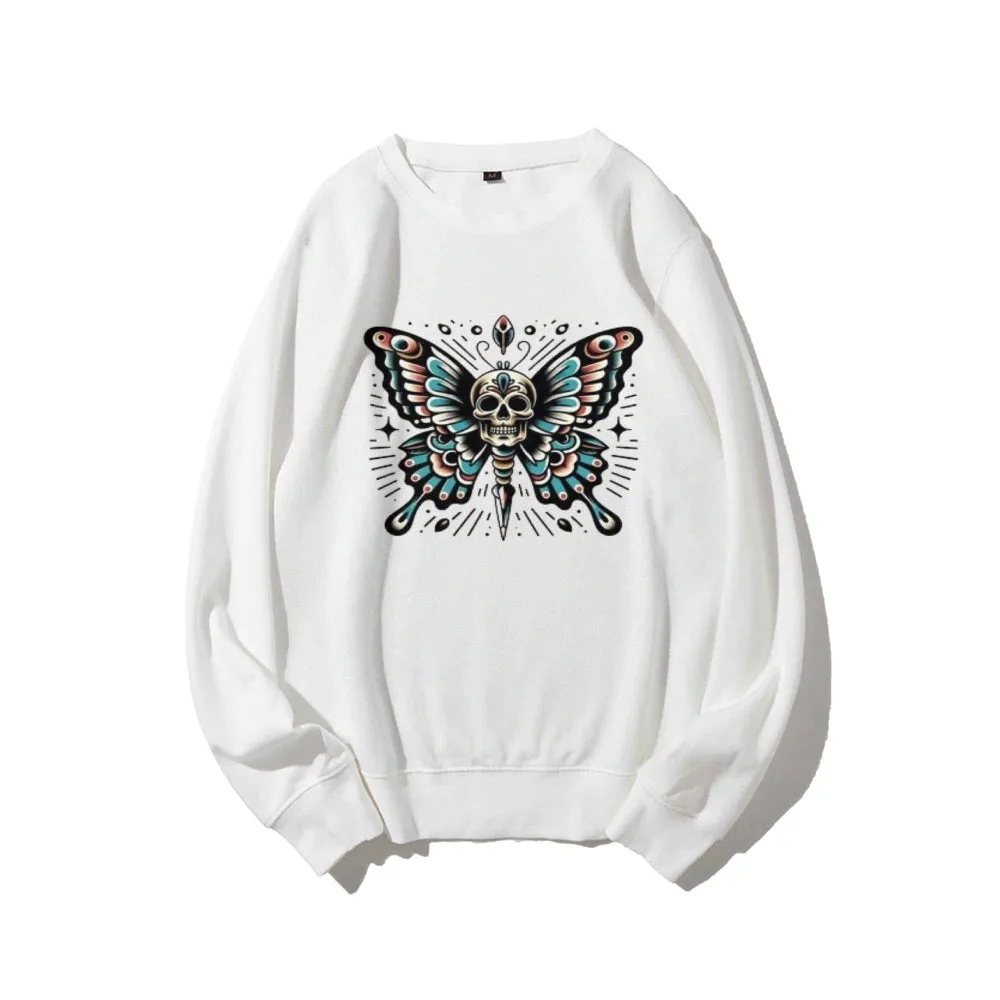 Women Butterfly Skull Graphic Sweatshirts