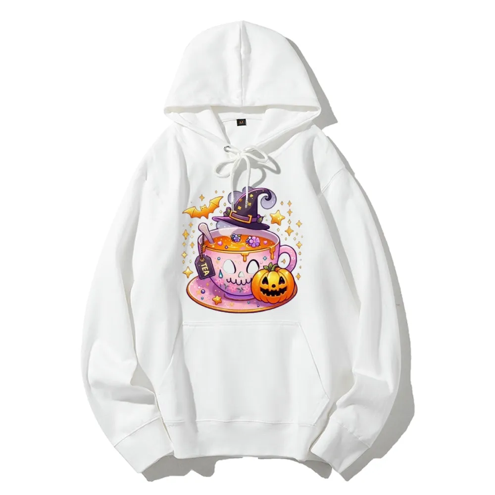 Women Cute Halloween Tea Graphic Hoodies