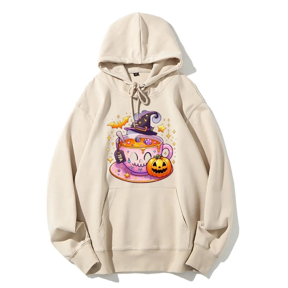 Women Cute Halloween Tea Graphic Hoodies