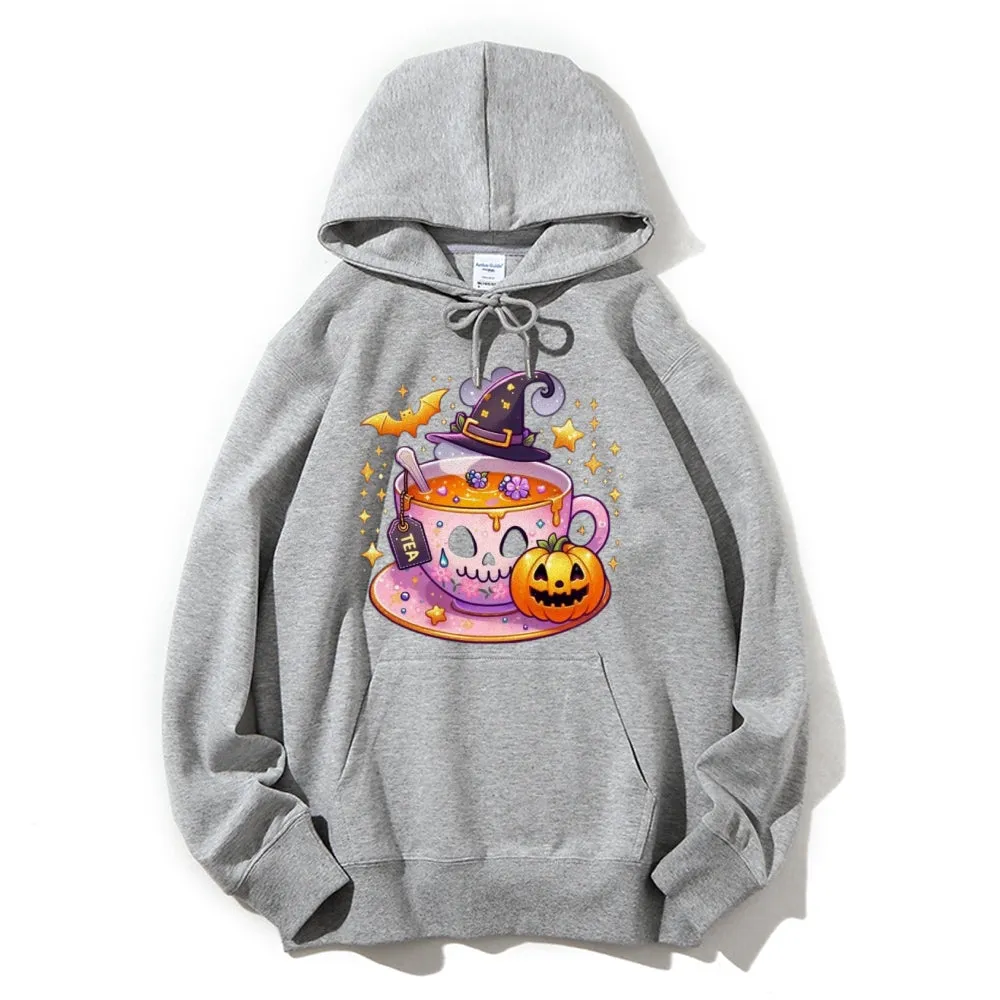 Women Cute Halloween Tea Graphic Hoodies