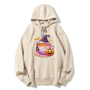 Women Cute Halloween Tea Graphic Hoodies