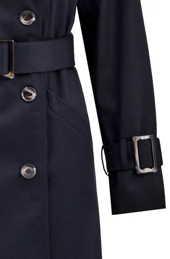 Wool Blend Trench Coat Navy Blue