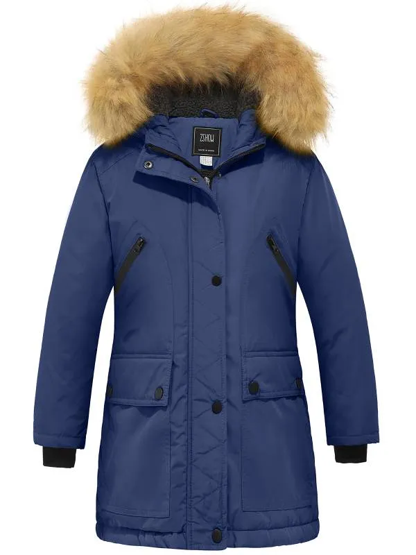 ZSHOW Girls' Winter Parka Coat Warm Padded Hooded Long Puffer Jacket